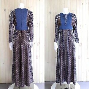 WARM. Denim quilted print maxi dress Long sleeve